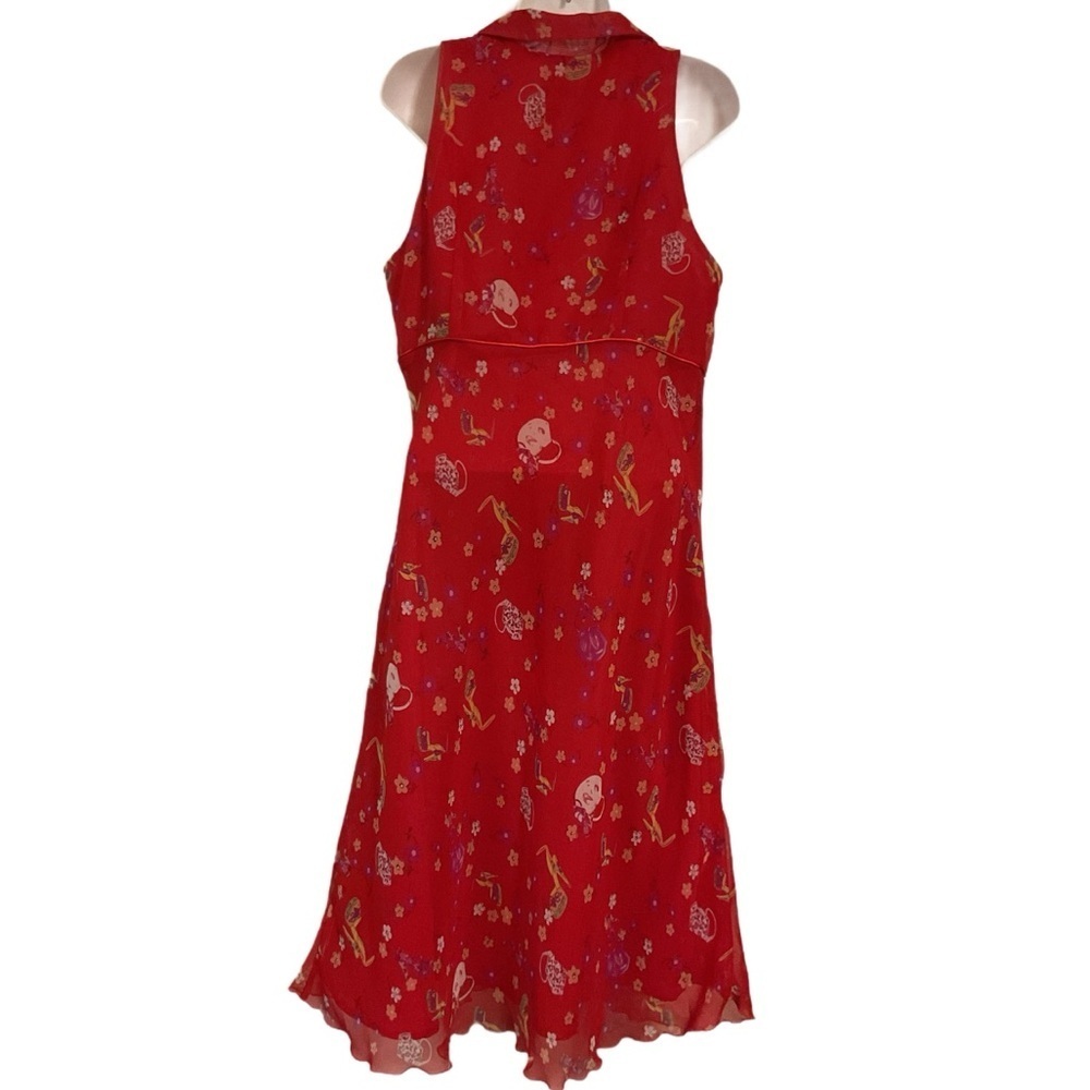 Vintage Red Sleeveless Dress Floral collar Vneck feminine heel purse pattern - Picture 5 of 11